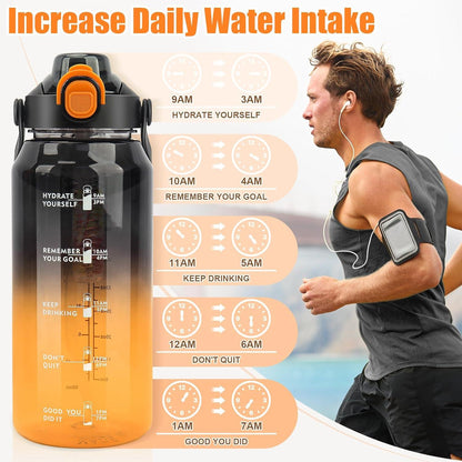 Große Trinkflasche 2L mit Strohhalm und