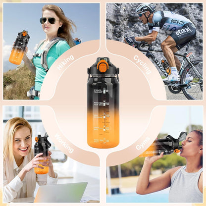 Sport Trinkflasche 2L mit Strohhalm, Früchtebehälter, Zeitmarkierungen