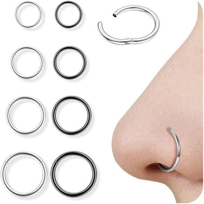 8er Set Nasenpiercing Ringe 16G/18G Chirurgenstahl Septum Clicker Gold Silber Schwarz