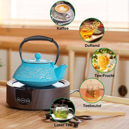 Japanische Teekanne aus Gusseisen mit Teesieb, 800 ml, Wolkenmuster