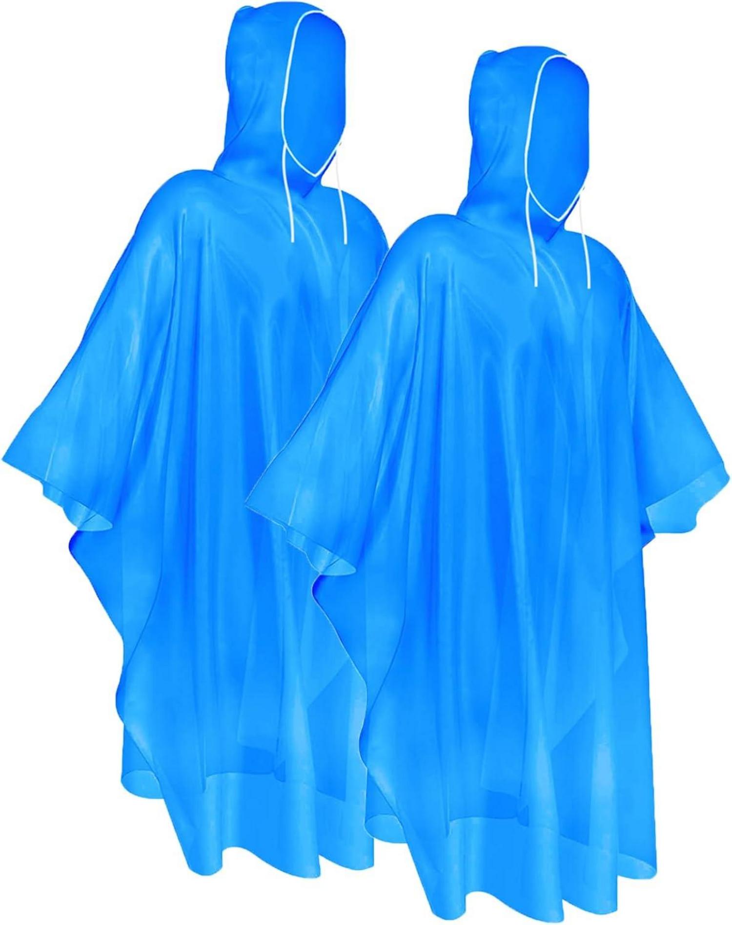 Durchsichtiger Regenponcho mit Kapuze, wasserdicht, 2er Pack Blue