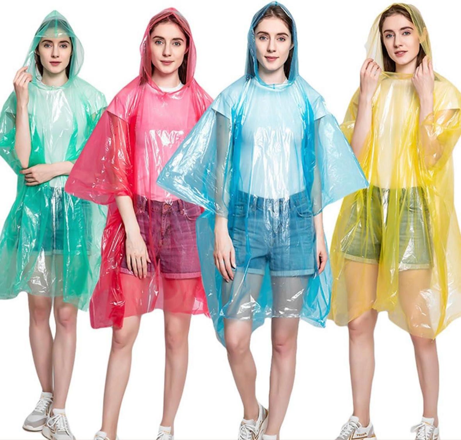 Durchsichtiger Regenponcho Damen Kordelzug Kapuze wasserdicht 2er Pack