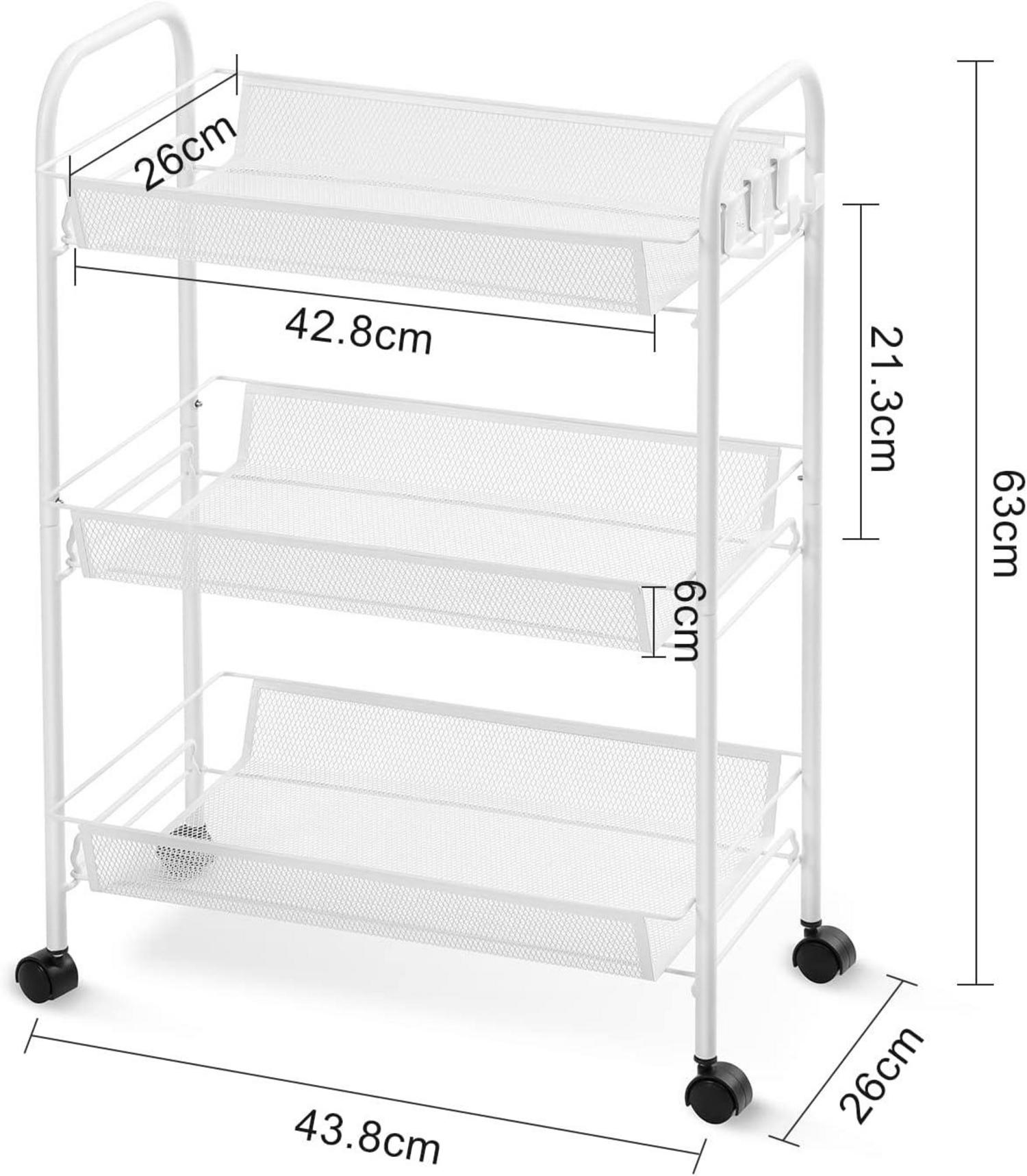 Rollwagen 3-stöckig Metall Küchenwagen Badwagen Rollbar Storage Trolley