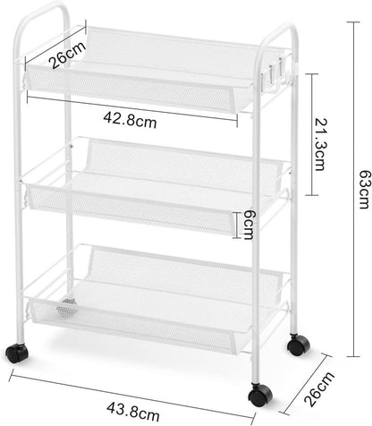 Rollwagen 3-stöckig Metall Küchenwagen Badwagen Rollbar Storage Trolley
