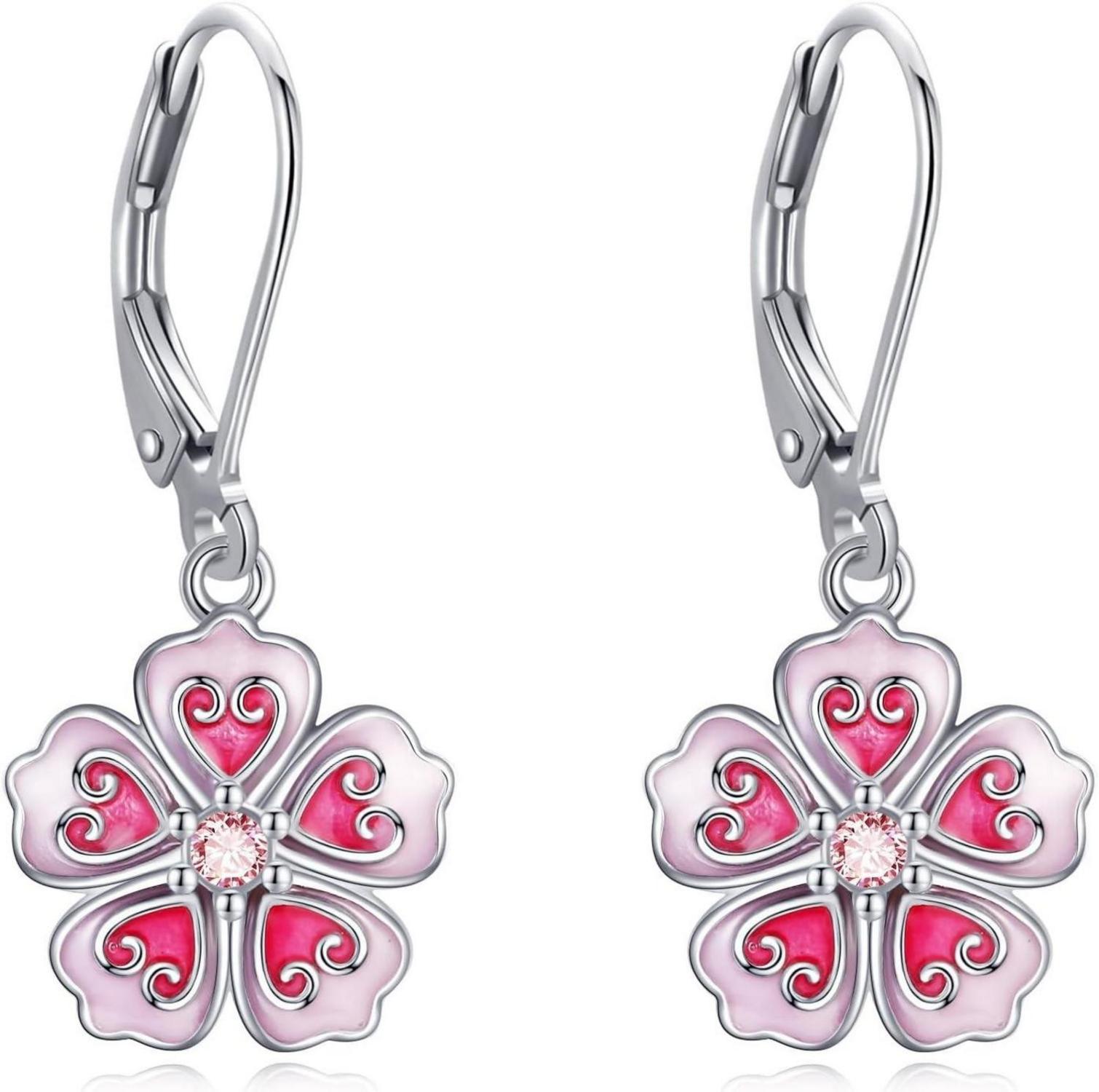 925 Sterling Silber Kirschblüten Leverback Ohrringe mit Zirkon