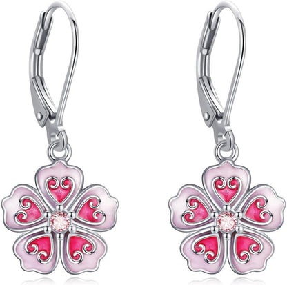 925 Sterling Silber Kirschblüten Leverback Ohrringe mit Zirkon