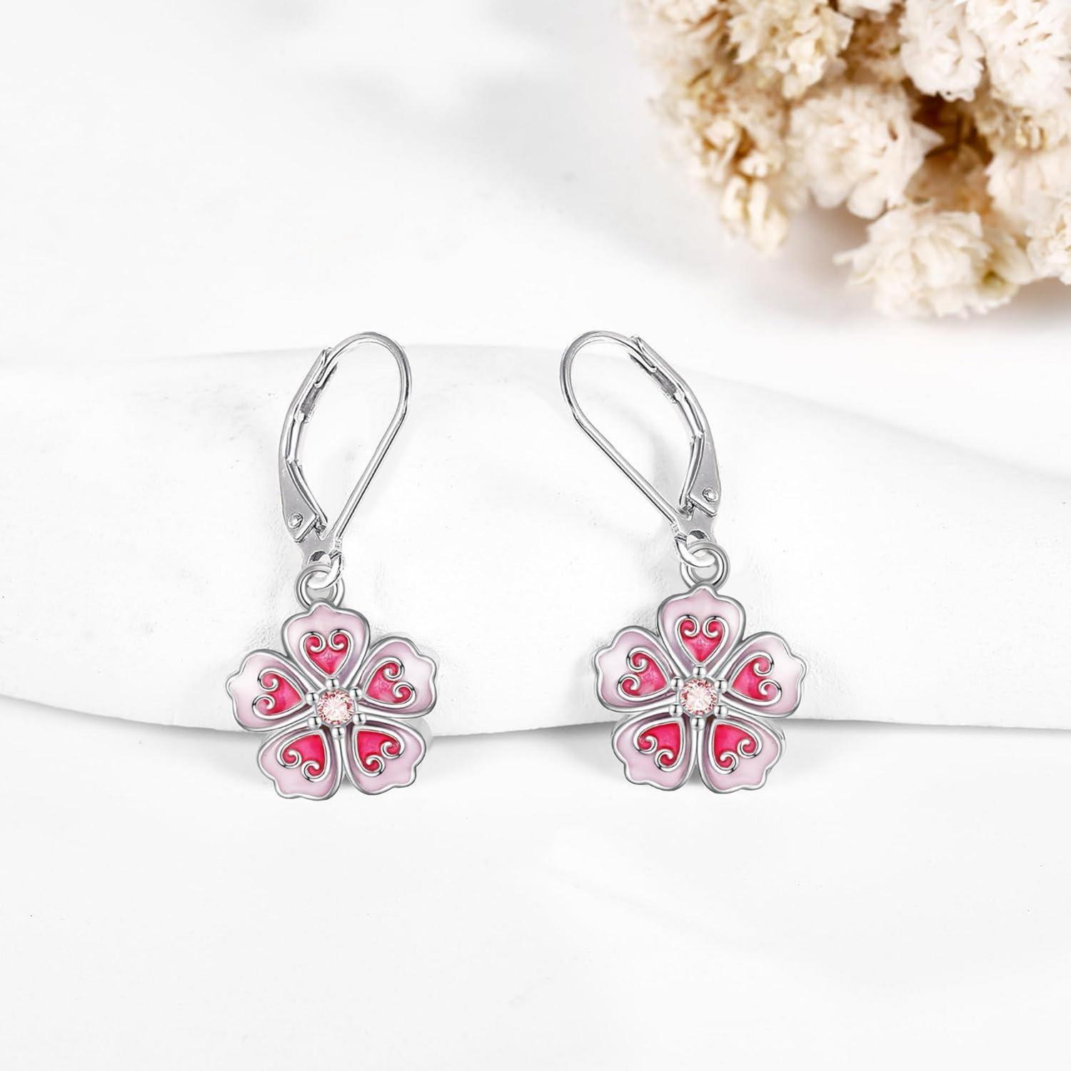 925 Sterling Silber Kirschblüten Leverback Ohrringe mit Zirkon