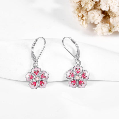 925 Sterling Silber Kirschblüten Leverback Ohrringe mit Zirkon