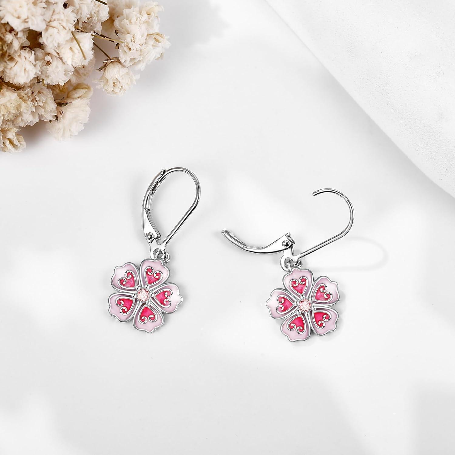 Rosa Kirschblüten Ohrringe 925 Sterling Silber Schmuck