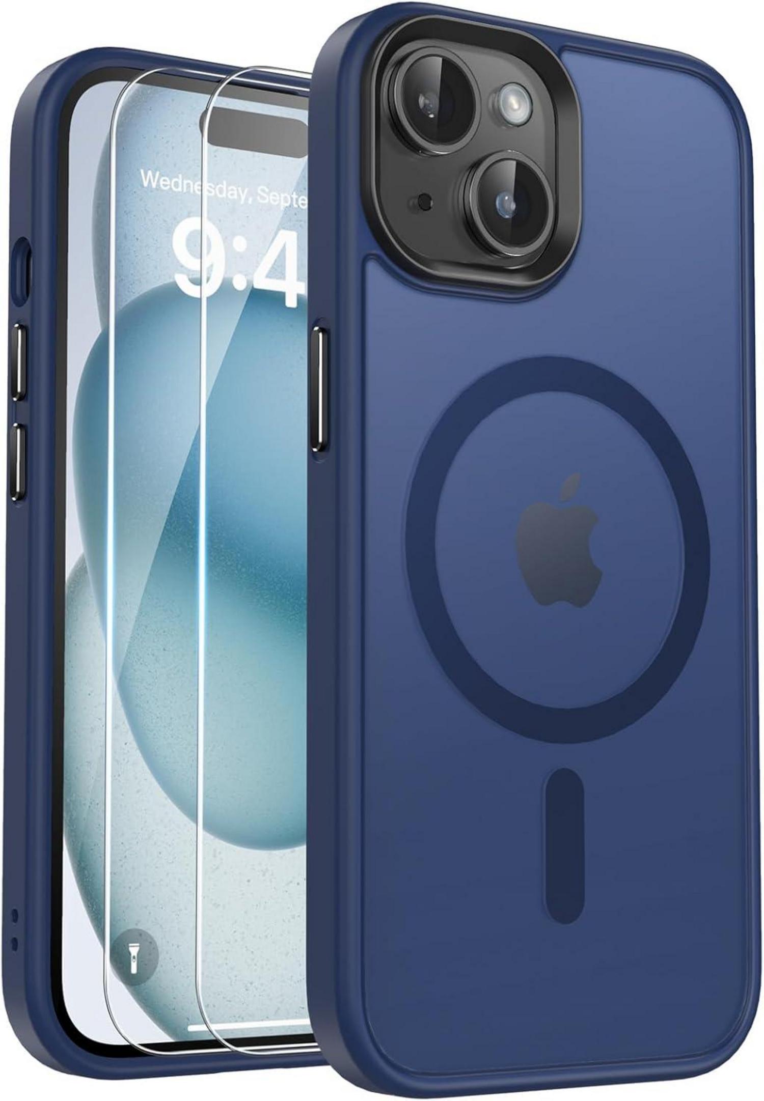 Magnetische Mattierte iPhone 15 Hülle mit Schutzfolie Blau