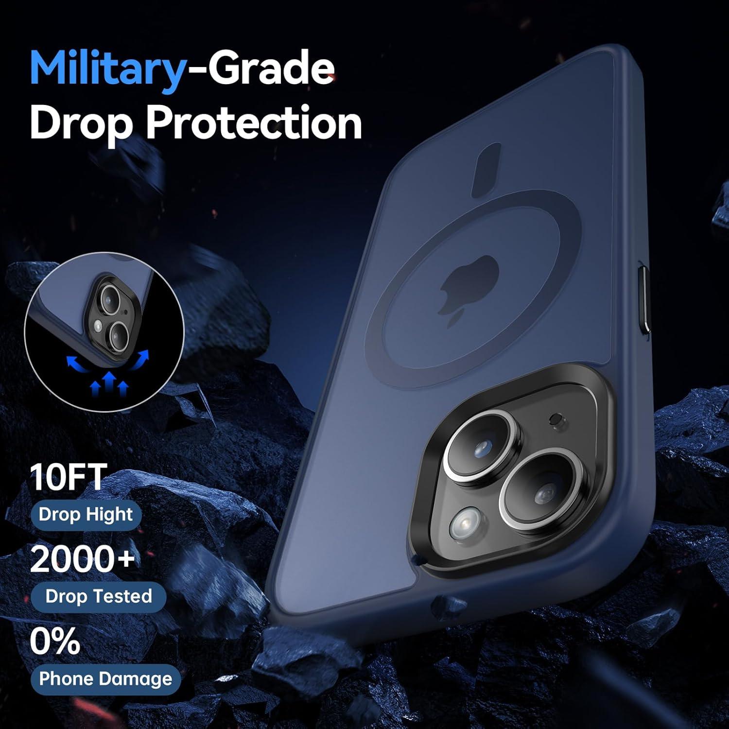 Magnetische Mattierte iPhone 15 Hülle mit Schutzfolie Blau