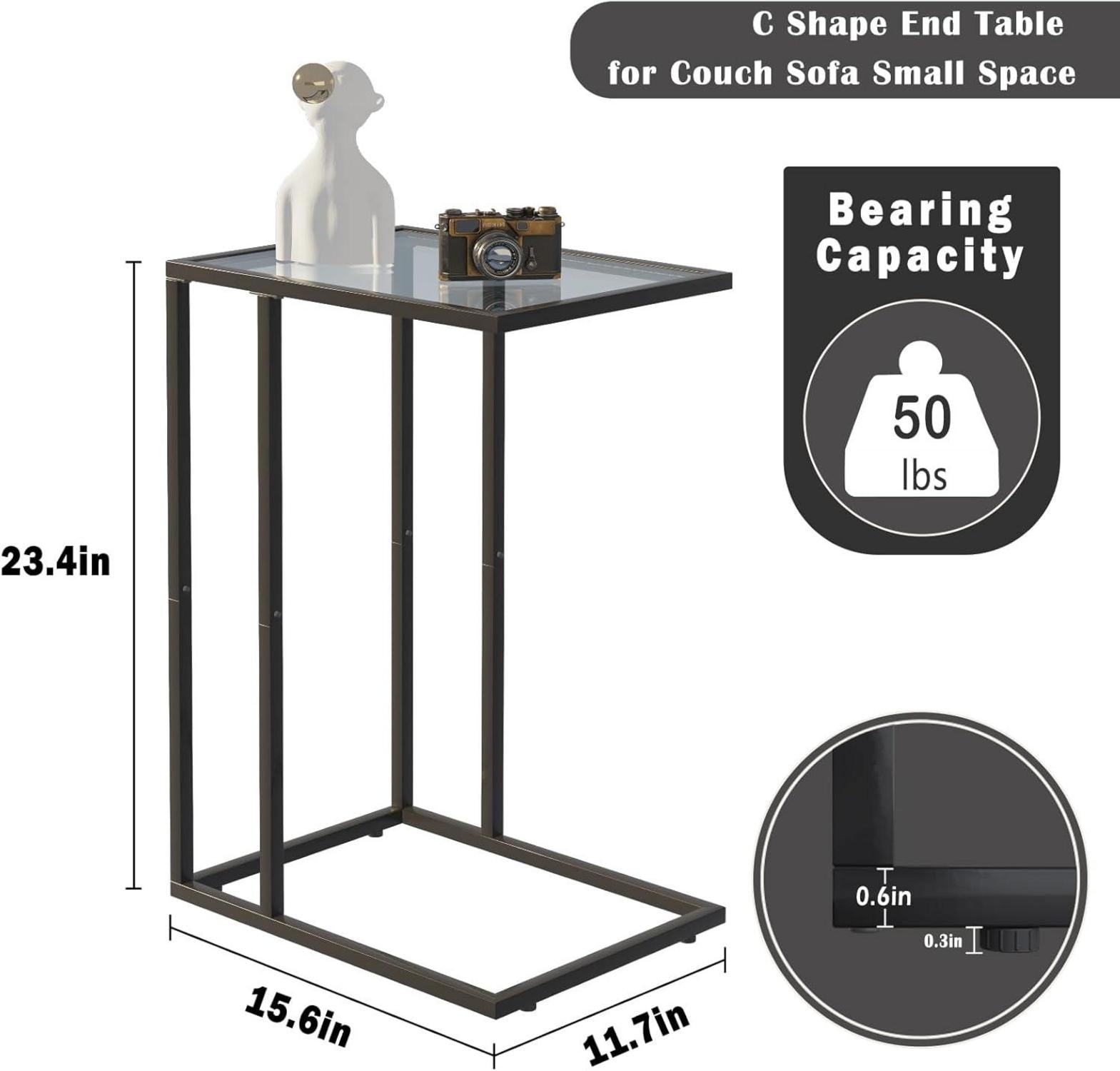Moderne C-förmige Glas-Beistelltische im 2er Set, Schwarz