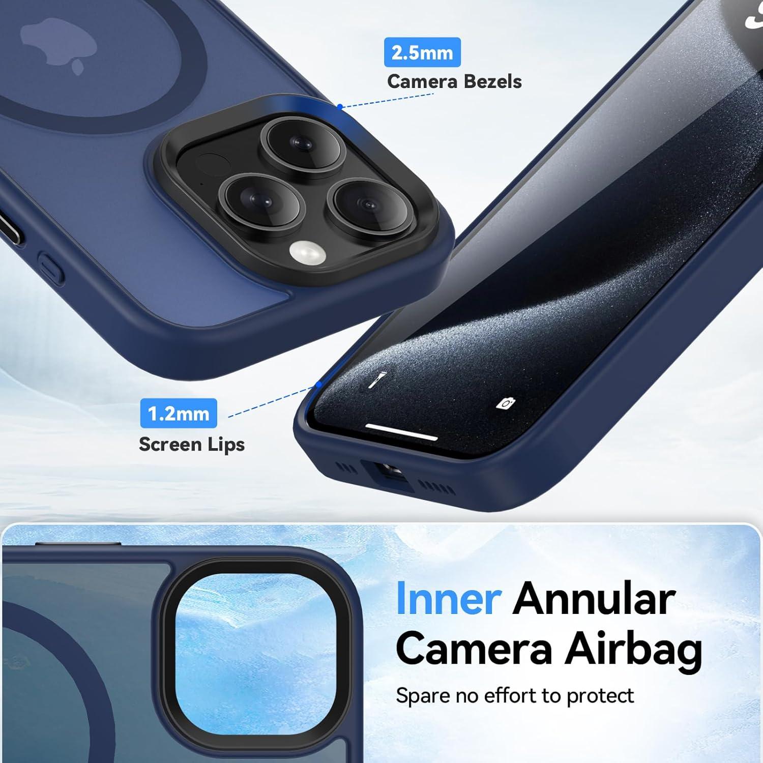 Magnetische iPhone 15 Pro Max Hülle Stoßfest Blau + Schutzfolie