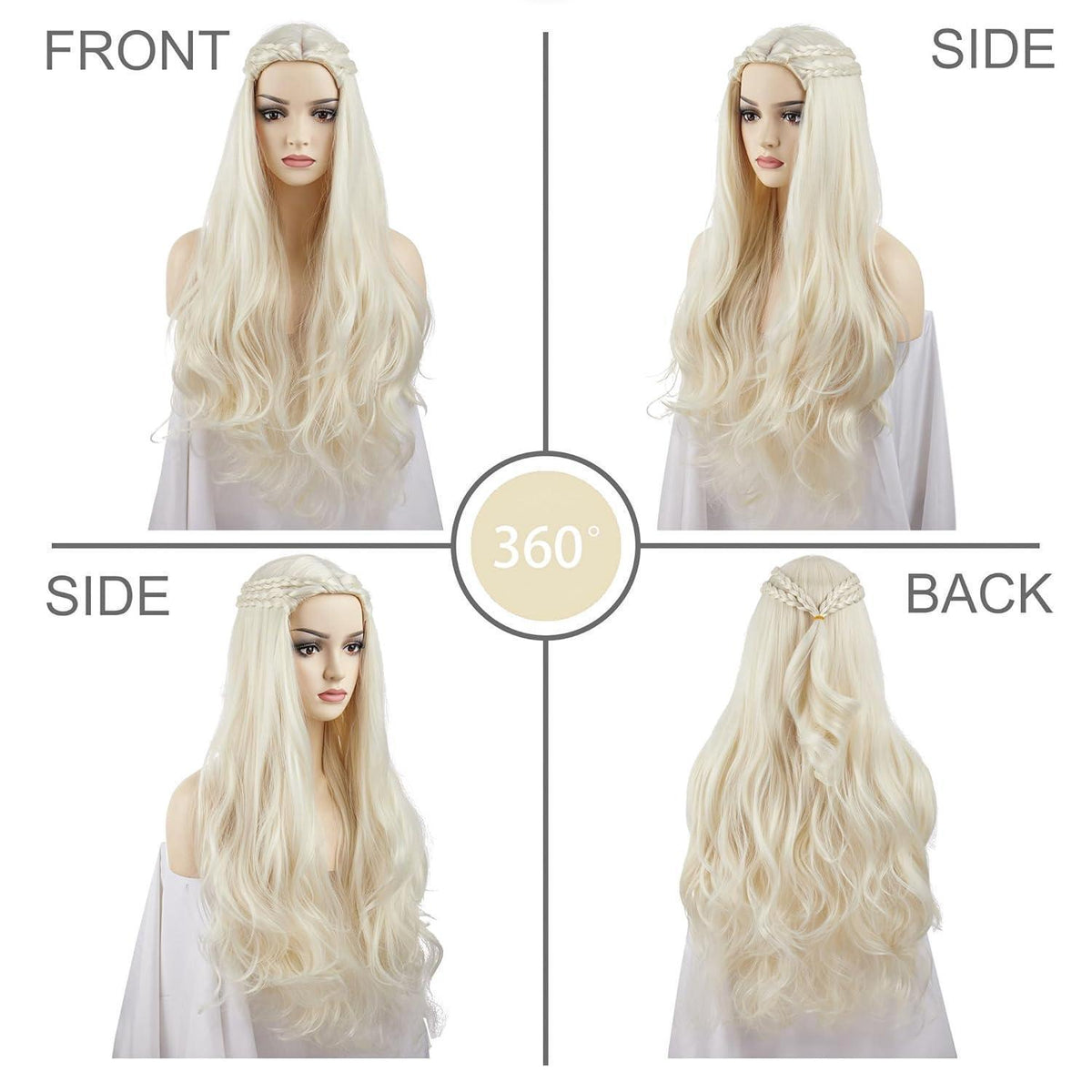 Khaleesi Cosplay Perücke – Lange, gewellte Zöpfe, Hellblond