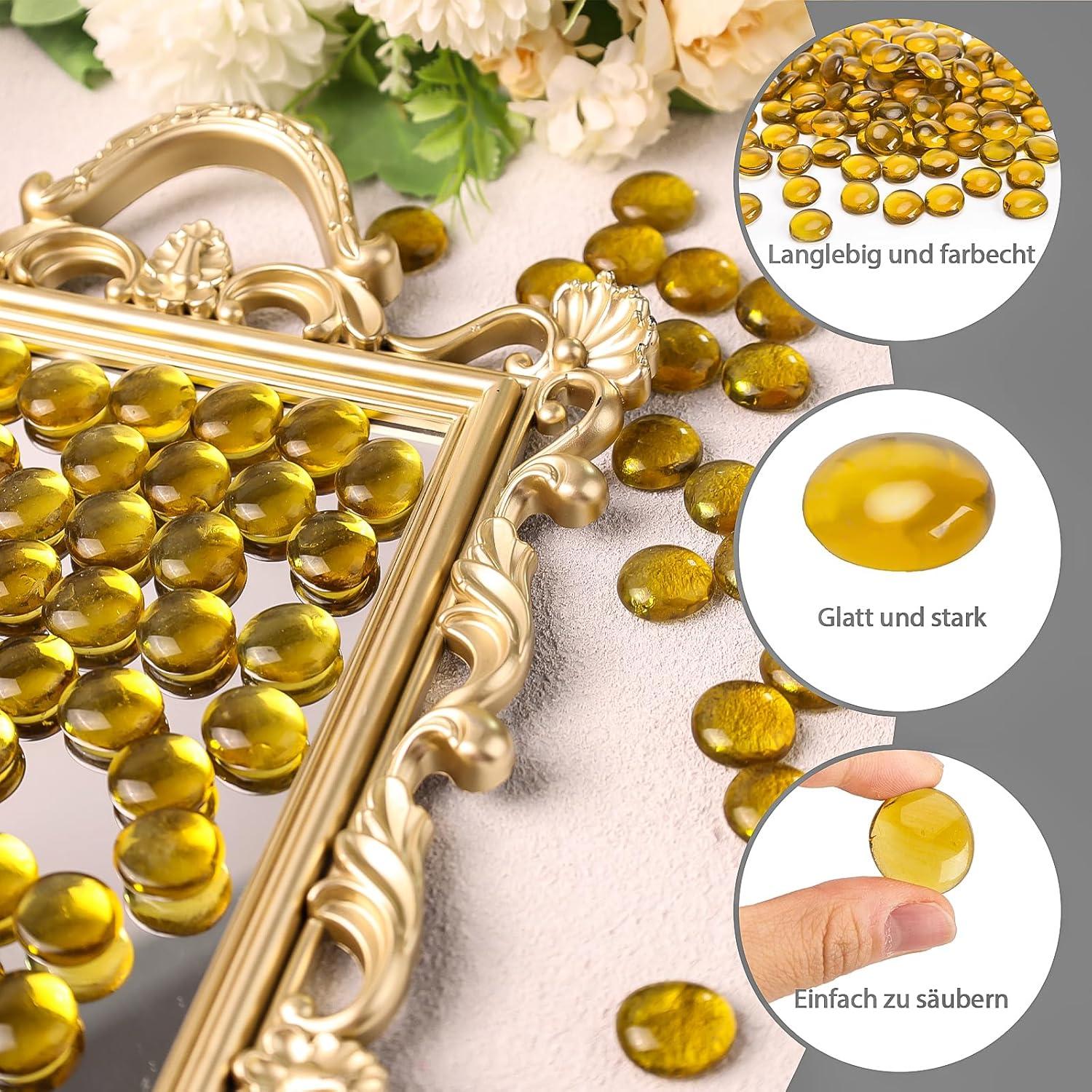 Bunte Glasnuggets Gelb 450g 1,7-1,9cm Deko Steine Mosaik Basteln