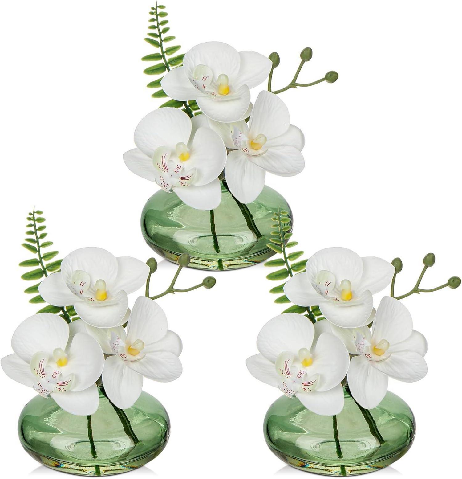 3er Set Künstliche Orchideen Dekoblumen mit Glasvase