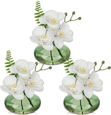 3er Set Künstliche Orchideen Dekoblumen mit Glasvase