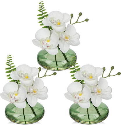 3er Set Künstliche Orchideen Dekoblumen mit Glasvase