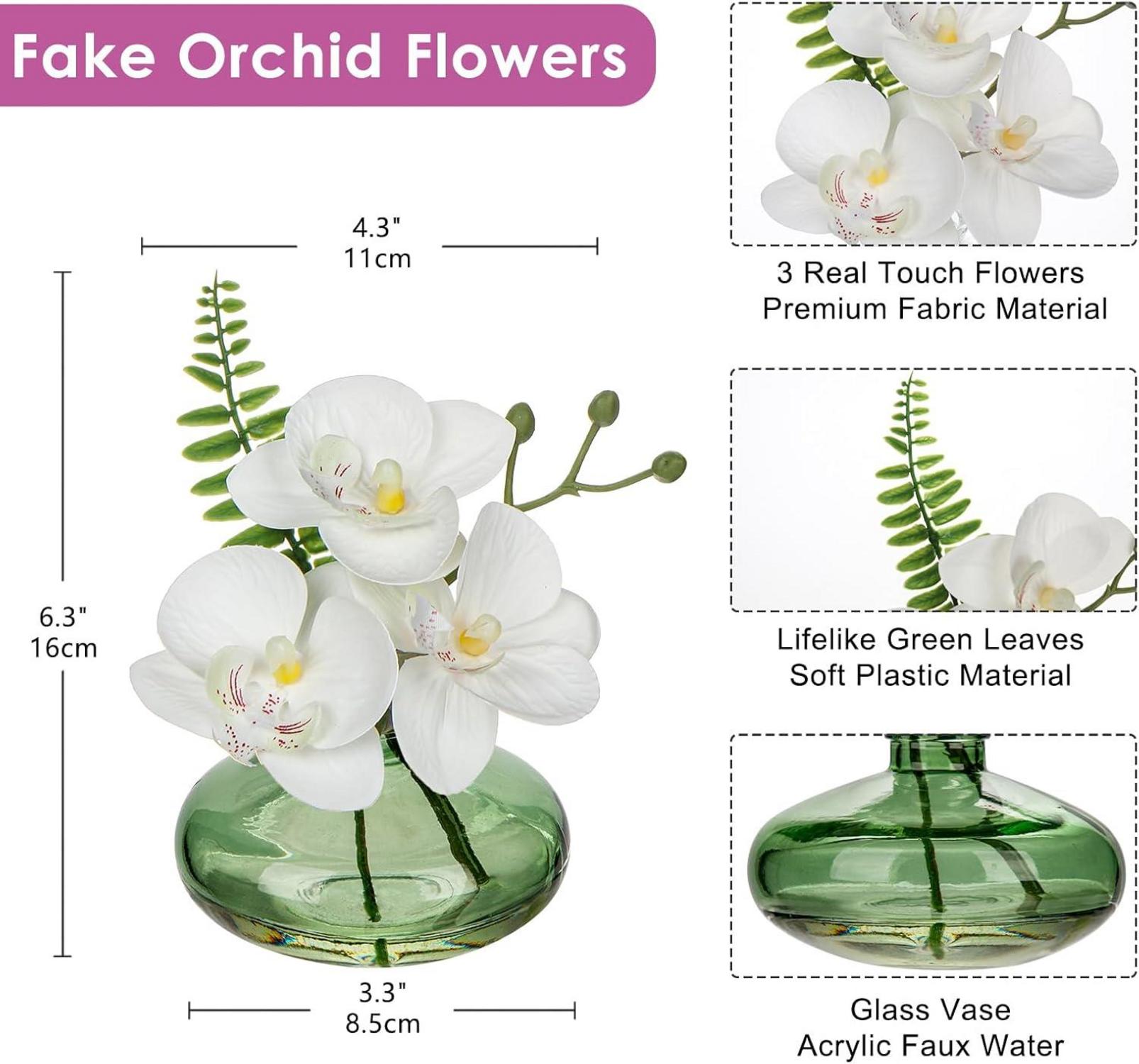 Künstliche Orchideen 3er Set mit Glasvase - Dekoblumen