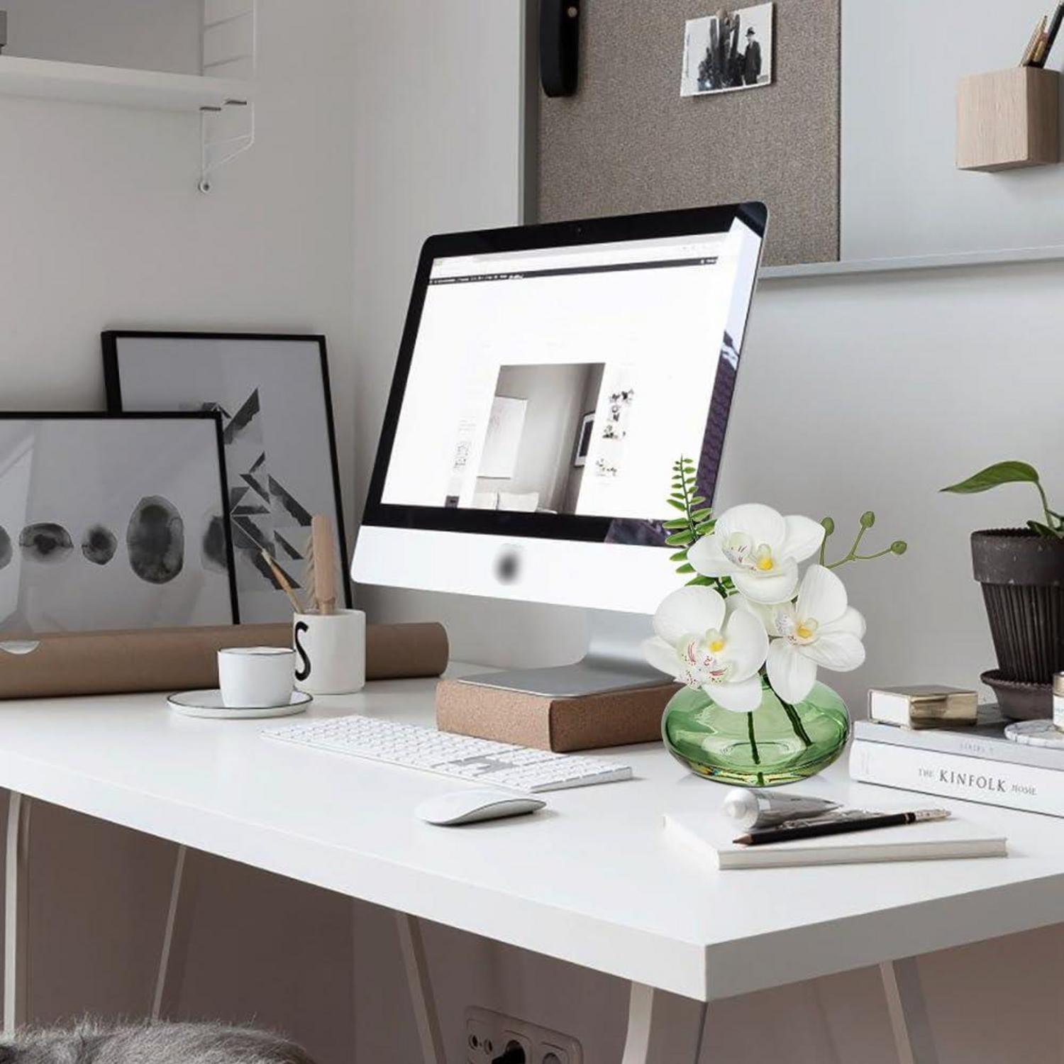 Kunstblumen Orchideen 3er Set Glasvase Deko Wohnzimmer Büro