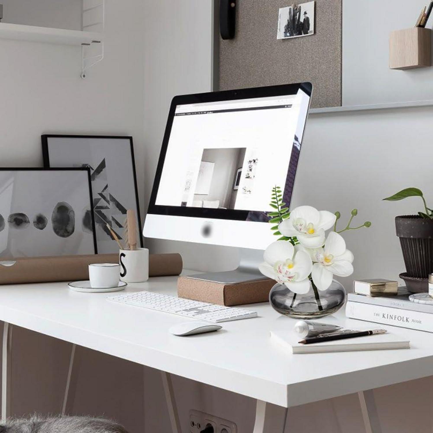 3er Set Kunstblumen Künstliche Orchideen Dekoblumen mit Glasvase