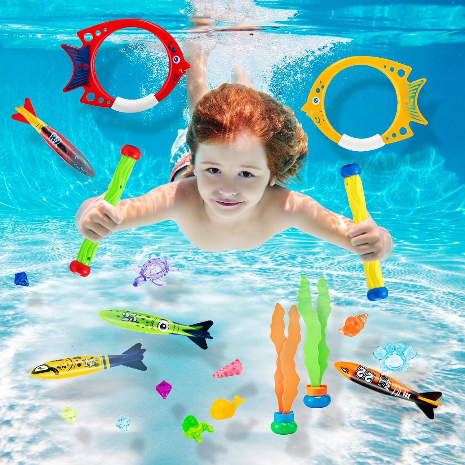 Mactoou Tauchspielzeug Set für Kinder, 24 Stücke, Unterwasser Pooltraining