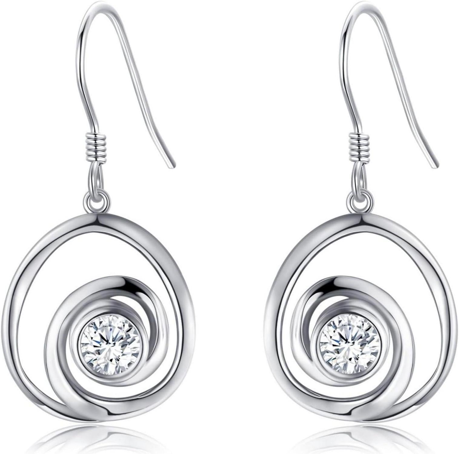 925 Sterling Silber Spirale Ohrringe mit Zirkonia Tropfen für Frauen