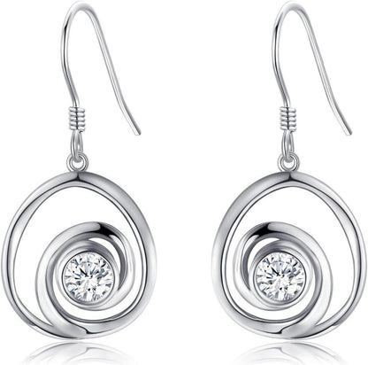 925 Sterling Silber Spirale Ohrringe mit Zirkonia Tropfen für Frauen