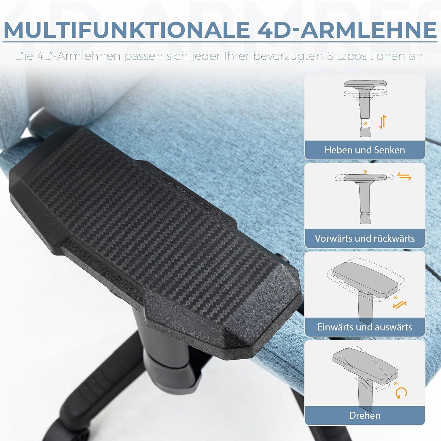 Ergonomischer Gaming Stuhl mit Massagefunktion und Fußstützen in Blau