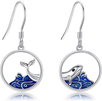Ozean Welle Wal Ohrringe 925 Sterling Silber Tiere baumeln Tropfen