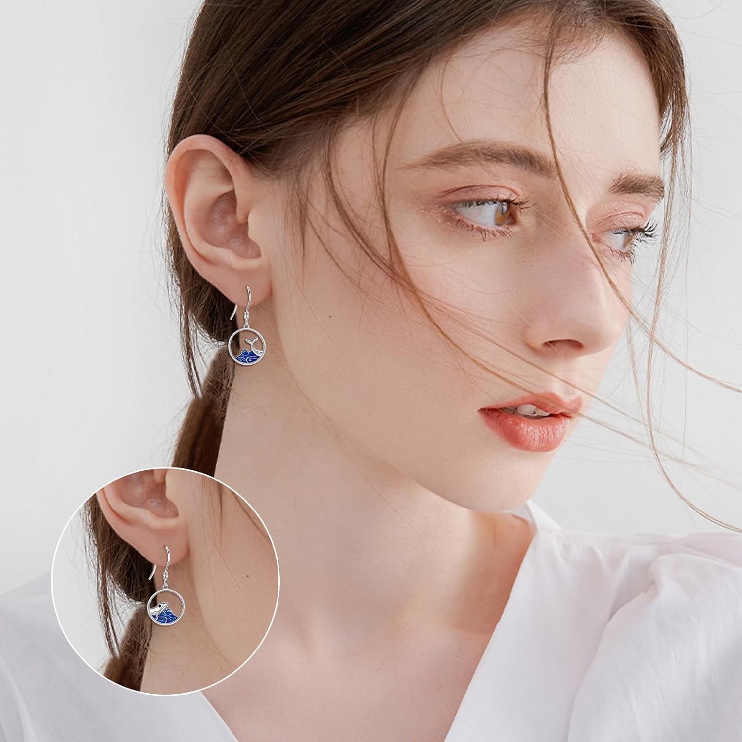 925 Sterling Silber Ozean Welle Wal Ohrringe für Frauen