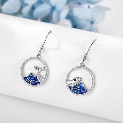 Ozean Welle Wal Ohrringe 925 Sterling Silber Tiere baumeln Tropfen