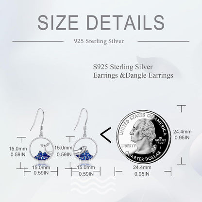 Ozean Welle Wal Ohrringe 925 Sterling Silber Tropfen Haken Damen