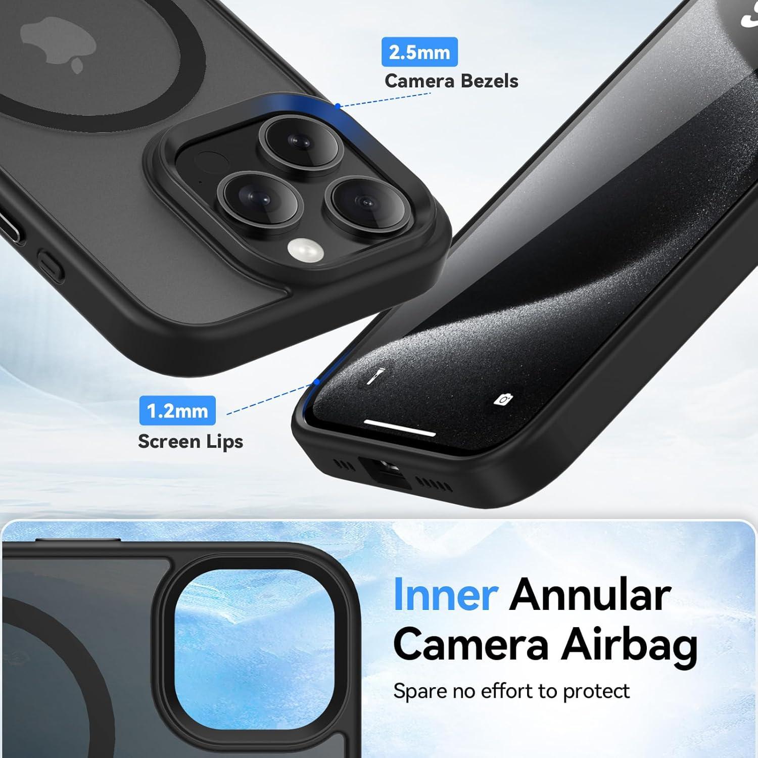 iPhone 15 Pro Max Hülle Magnetisch Matt Schwarz mit Schutzfolie