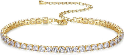 Tennis Fußkettchen Damen 18K Weißgold Zirkonia Strand Glänzend