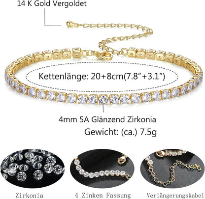 Tennis Fußkettchen für Damen 18K Weißgold Zirkonia