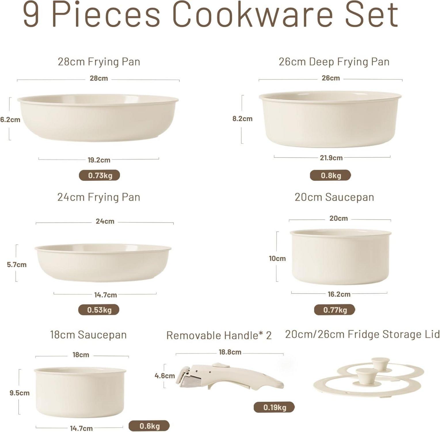 Keramik Kochgeschirr Set 9-teilig Topf Pfannen Wok Induktion