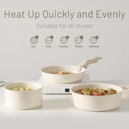 Keramik Kochen Set 9-teilig Topfsets Pfannenset abnehmbaren Griffen