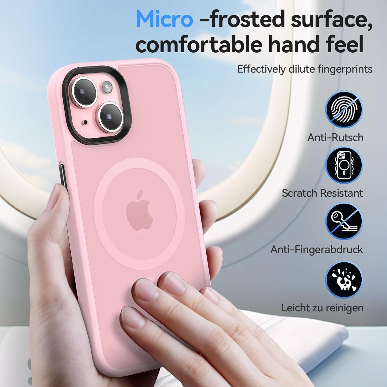 Handyhülle iPhone 15 MagSafe Schutzfolie Matt Stoßfest Rosa