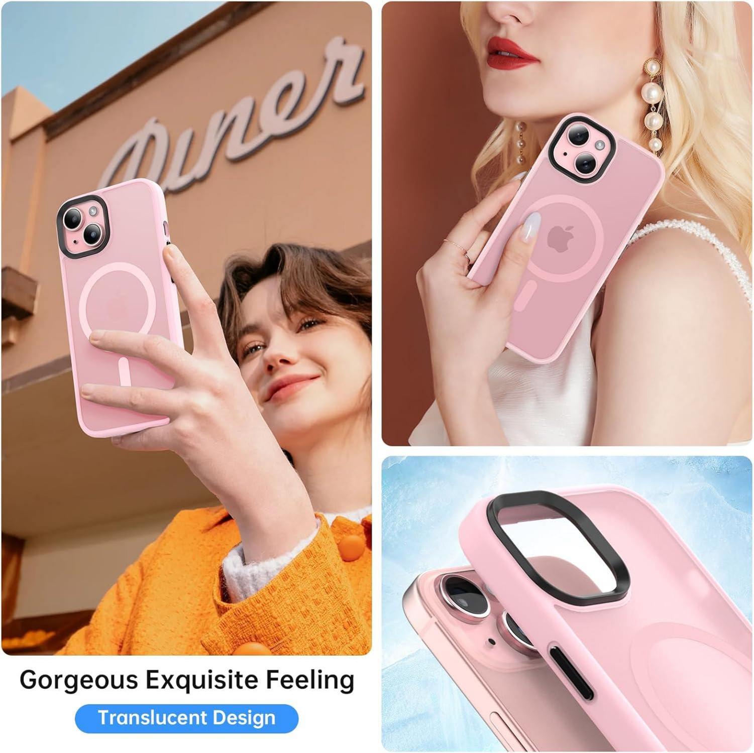 Magnetische iPhone 15 Hülle MagSafe Schutzfolie, Mattiert Rosa