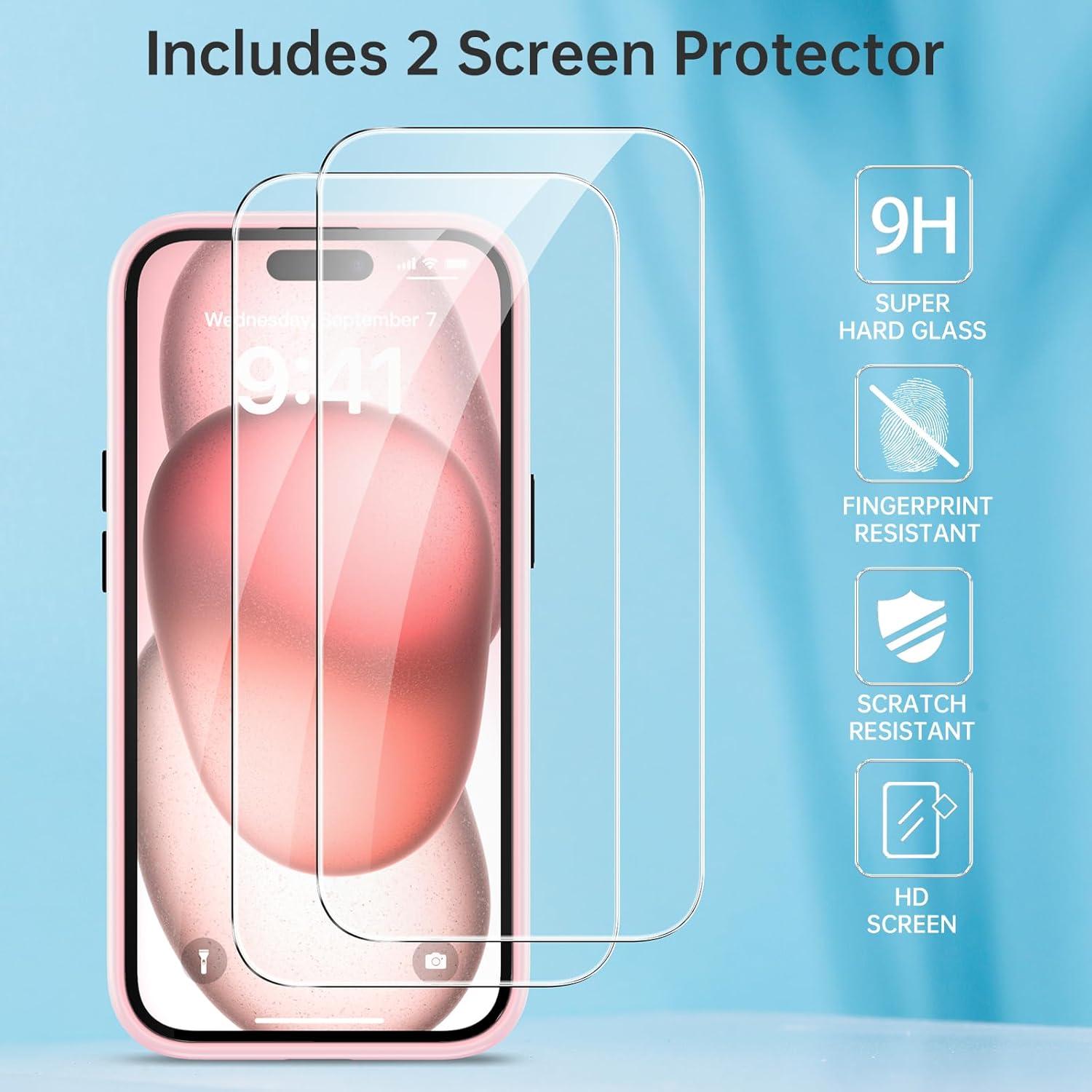 iPhone 15 Hülle mit MagSafe Stärkste Saugkraft Schutzfolie Matt Stoßfest Rose