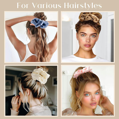 4er Set Große Satin Haargummis für Damen Mädchen - Seide Scrunchies 4