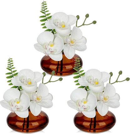 Kunstorchideen 3er Set künstlich mit Glasvase Weiß für Deko
