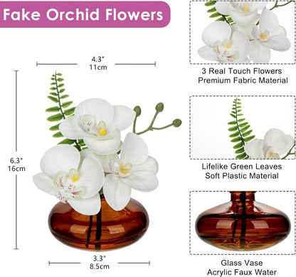 Kunstblumen Orchideen Set mit Glasvase Deko Wohnzimmer