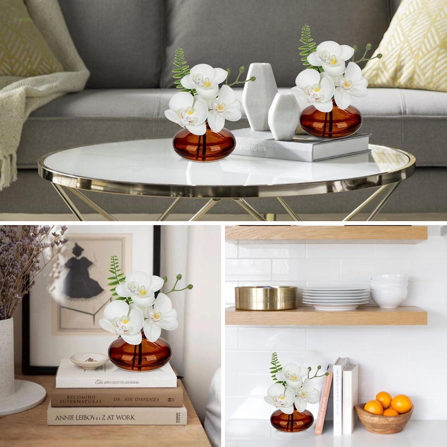 Kunstorchideen Set 3er Kunstblumen Orchidee Glasvase Bad Deko Wohnzimmer Büro