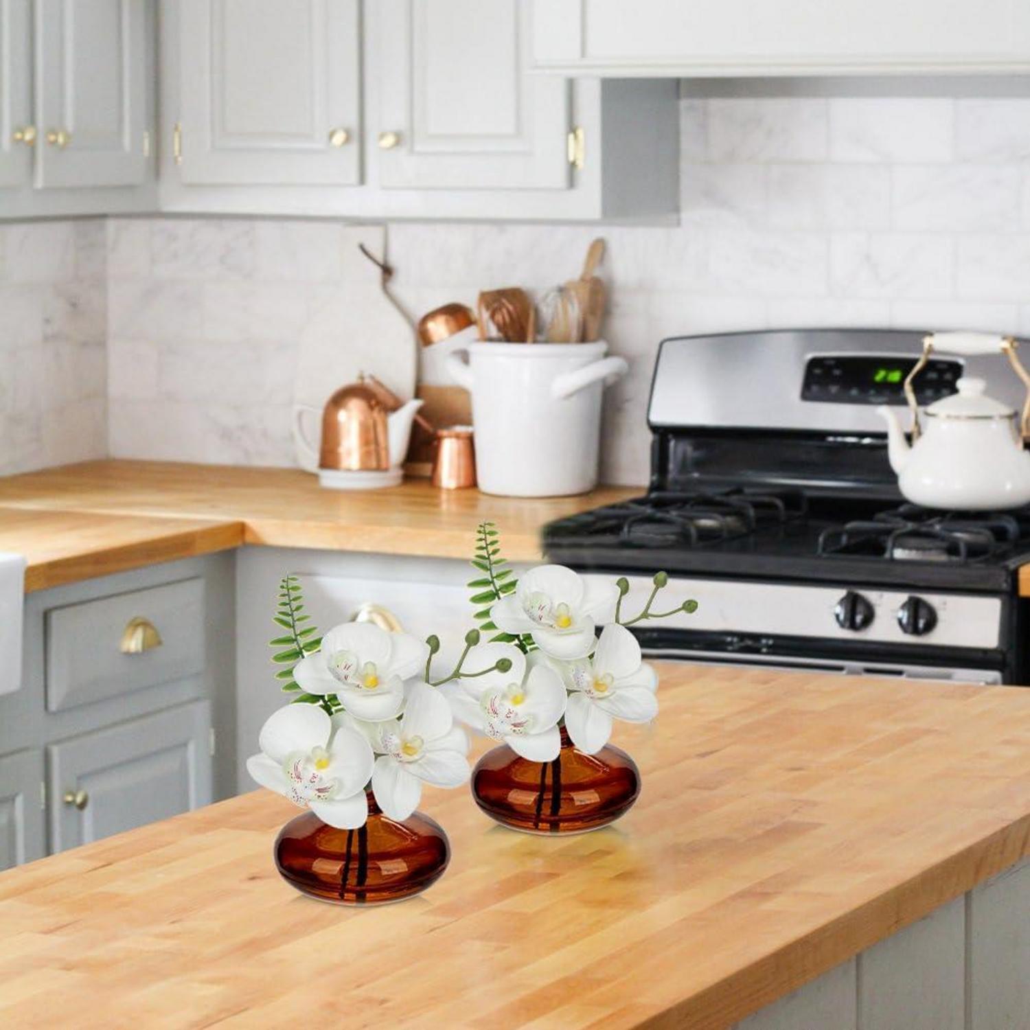 Künstliche Orchideen 3er Set Deko Blumen Wohnzimmer Büro Bad White