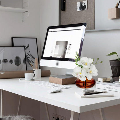 3er Set Kunstorchideen Kunstblumen mit Glasvase Weiß Bad Deko