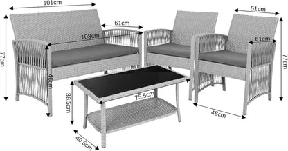 Rattan Gartenmöbel Set 4-Teilig Grau Terrasse Balkon Outdoor