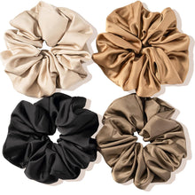 Große Seide Satin Haargummis Scrunchies 4 Damen Mädchen - 4 Farben