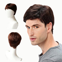 Braune Herren Perücke Kurz Layered Wave mit Pony für Fasching